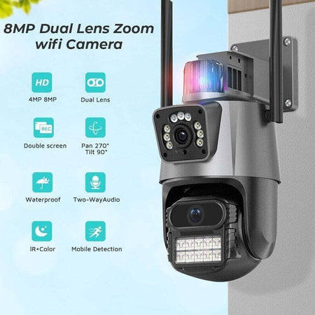 Telecamera IP 8MP 4K esterno WiFi PTZ 2 obiettivo doppio schermo 8X zoom CCTV Fai da te/Sicurezza e protezione/Sistemi di sicurezza domestica/Kit video per la sicurezza domestica/Videocamere di sorveglianza/Dom camera Zencoccostore - Formia, Commerciovirtuoso.it