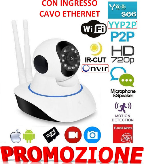 TELECAMERA-IP-CAMERA-HD-720P-WIRELESS-LED-IR-LAN-MOTORIZZATA-WIFI-RETE-2-ANTENNE