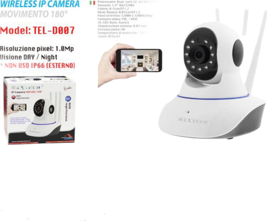 Telecamera Ip Camera Wireless Motorizzata Interno Controllo App Maxtech Tel-d007 Fai da te/Sicurezza e protezione/Sistemi di sicurezza domestica/Kit video per la sicurezza domestica/Videocamere di sorveglianza/Bullet camera Trade Shop italia - Napoli, Commerciovirtuoso.it