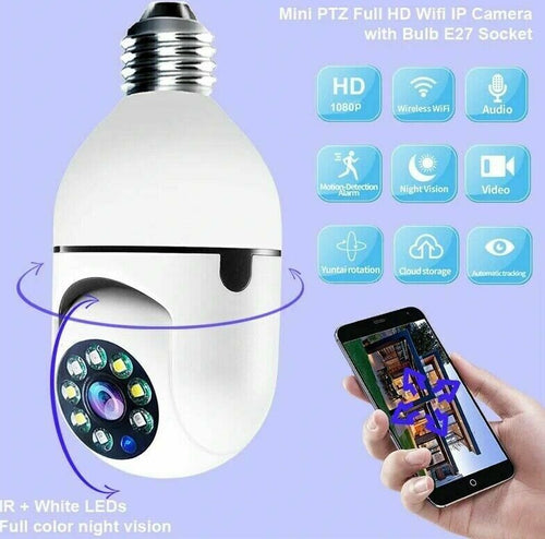 TELECAMERA-IP-LAMPADINA-DA-INTERNO-360-GRADI-WIRELESS-E27-PTZ-VIDEOSORVEGLIANZA