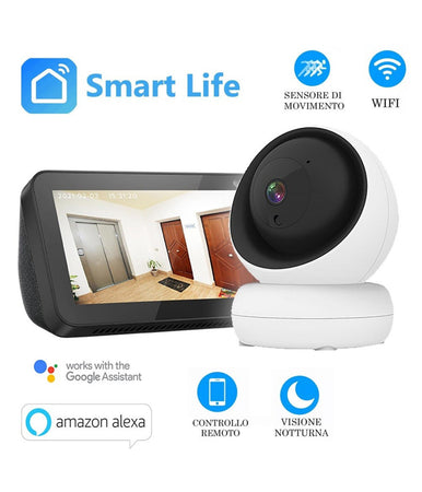 Telecamera Smart Ip Cam Wifi Lente 3.6mm Sensore Movimento Notturna Alexa Google