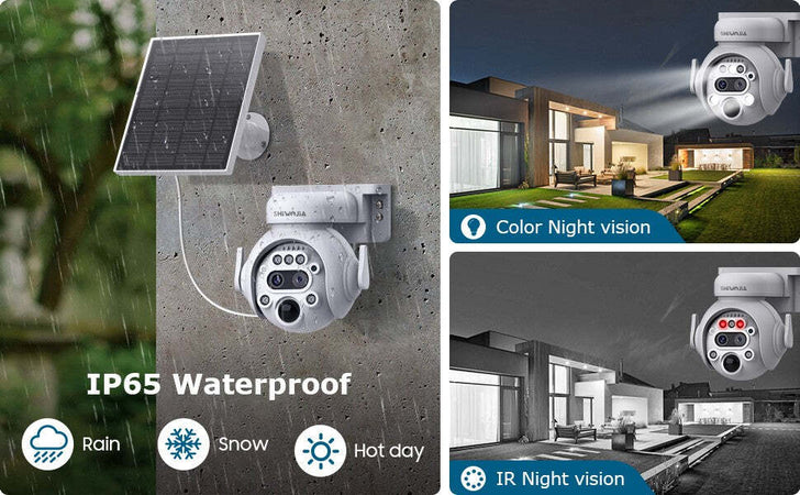Telecamera-Solare-4G/WIFI-CCTV-doppio-obiettivo-12X-INFRAROSSI-Audio-2-vie-Sensore-PIR-IP65