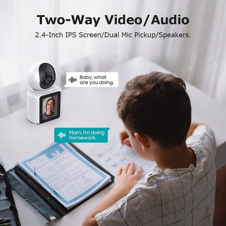 Telecamera-WiFi-Interno--Monitor-Anziano-Bambino-con-Chiamata-con-un-Pulsante--Audio-a-2-vie-PTZ-VISIONE-NOTTURNA