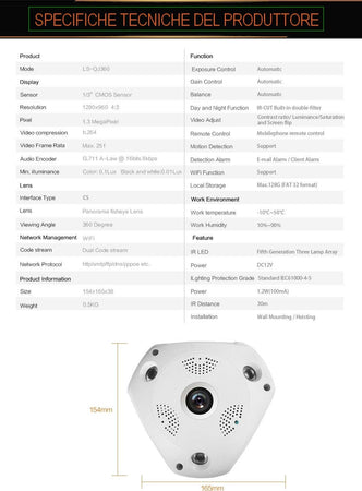 TELECAMERA WIFI PANORAMICA IP GRANDANGOLO 360° VRCAM FISHEYE 4 TELECAMERE IN 1  Trade Shop italia - Napoli, Commerciovirtuoso.it