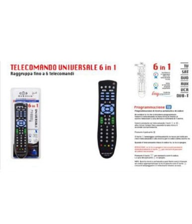Telecomando Universale 6 In 1 Tv-dvd-vcr-sat-dvb-t-aux Pile Aaa Maxtech Com-t001