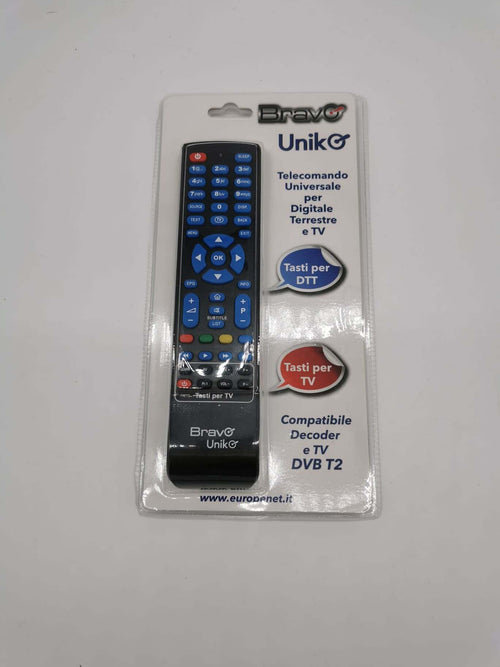 TELECOMANDO UNIVERSALE PER DIGITALE TERRESTRE E TV DVB T2 MARCA BRAVO UNIKO