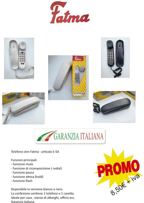 TELEFONO SLIM CON CAVO PER CASA, ALBERGO, HOTEL UFFICIO COLORE BIANCO NERO