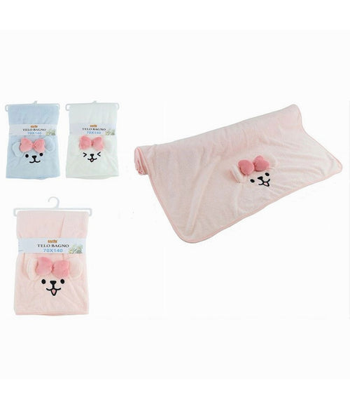 Telo Bagno Asciugamano 70x140 Cm Da Doccia In Tessuto Cagnolina Con Fiocco 10742