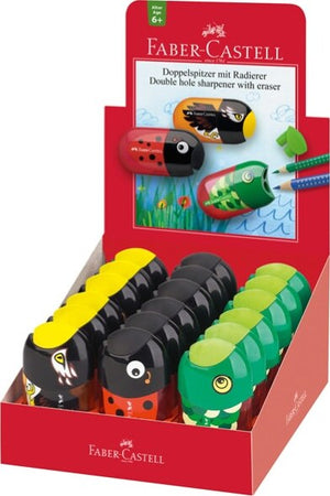 Temperamatite Animals con contenitore - 2 fori - con serbatoio e gomma assortiti - Faber Castell [multipack] 18 pezzi Cancelleria e prodotti per ufficio/Penne matite scrittura e correzione/Temperamatite Eurocartuccia - Pavullo, Commerciovirtuoso.it