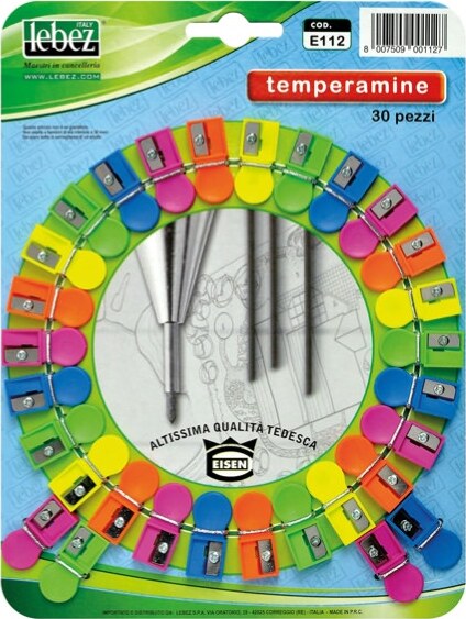 Temperamine E112 senza contenitore - colori assortiti - Lebez - conf. 30 pezzi Cancelleria e prodotti per ufficio/Penne matite scrittura e correzione/Temperamatite Eurocartuccia - Pavullo, Commerciovirtuoso.it