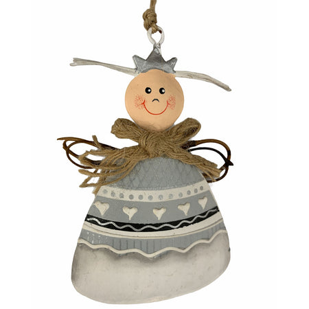 Pendaglio Angioletto in latta h 11 cm, pallina per Albero di Natale addobbi natalizi