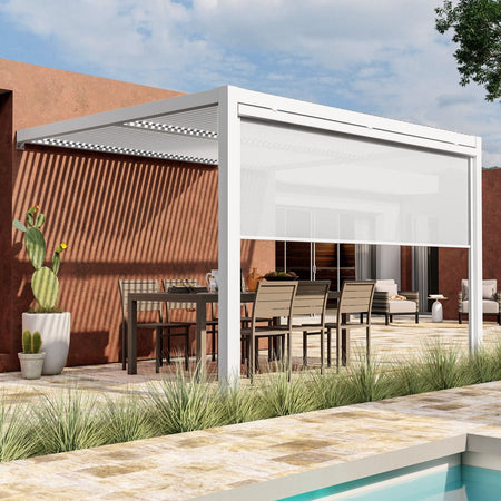 Tenda a rullo Frangisole laterale per pergola Bioclimatica con zanzariera