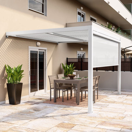 Tenda a rullo Frangisole laterale per pergola Bioclimatica con zanzariera