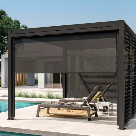 Tenda a rullo Frangisole laterale per pergola Bioclimatica con zanzariera