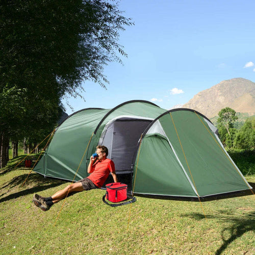Tenda-da-Campeggio-2-4-Posti-con-Telo-Impermeabile-e-Porte-con-Cerniera,-426x206x15-cm,-Verde-Scuro-EN5A20-173EN5