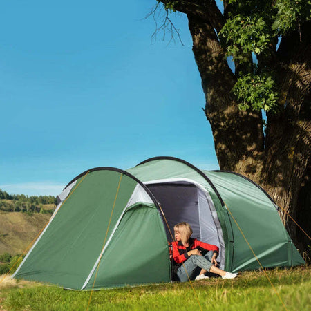 Tenda-da-Campeggio-2-4-Posti-con-Telo-Impermeabile-e-Porte-con-Cerniera,-426x206x15-cm,-Verde-Scuro-EN5A20-173EN5