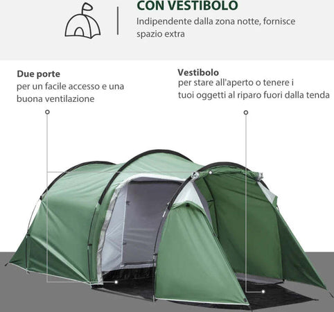 Tenda-da-Campeggio-2-4-Posti-con-Telo-Impermeabile-e-Porte-con-Cerniera,-426x206x15-cm,-Verde-Scuro-EN5A20-173EN5