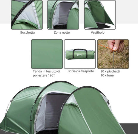 Tenda-da-Campeggio-2-4-Posti-con-Telo-Impermeabile-e-Porte-con-Cerniera,-426x206x15-cm,-Verde-Scuro-EN5A20-173EN5