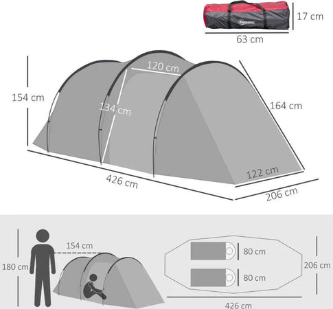 Tenda-da-Campeggio-2-4-Posti-con-Vestibolo-e-Porte-con-Cerniera,-426x206x154cm-Grigio-EM6A20-173CGEM6