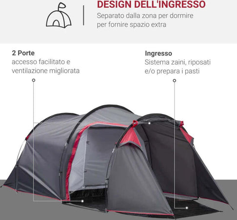 Tenda-da-Campeggio-2-4-Posti-con-Vestibolo-e-Porte-con-Cerniera,-426x206x154cm-Grigio-EM6A20-173CGEM6