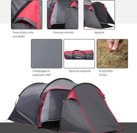 Tenda-da-Campeggio-2-4-Posti-con-Vestibolo-e-Porte-con-Cerniera,-426x206x154cm-Grigio-EM6A20-173CGEM6