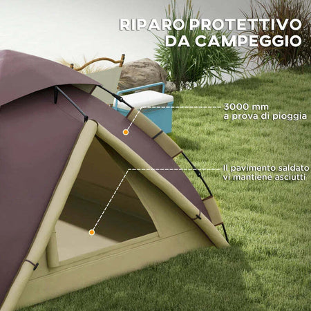 Tenda-da-Campeggio-2-Posti-con-2-Finestre-e-Gancio,-in-Poliestere-e-Fibra-di-Vetro,-225x190x130-cm,-Cachi-RQ1A20-388V00KKRQ1