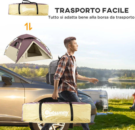 Tenda-da-Campeggio-2-Posti-con-2-Finestre-e-Gancio,-in-Poliestere-e-Fibra-di-Vetro,-225x190x130-cm,-Cachi-RQ1A20-388V00KKRQ1