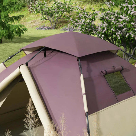 Tenda-da-Campeggio-2-Posti-con-2-Finestre-e-Gancio,-in-Poliestere-e-Fibra-di-Vetro,-225x190x130-cm,-Cachi-RQ1A20-388V00KKRQ1