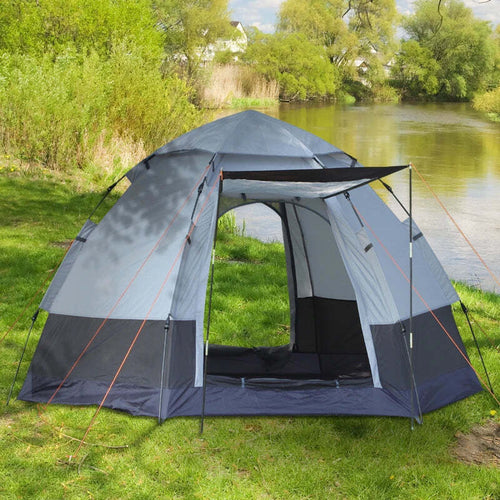 Tenda-da-Campeggio-2-Posti-con-Apertura-Automatica-e-Accessori,-in-Acciaio-e-Tessuto-Oxford,-Grigia-e-Nera-RG3A20-128RG3