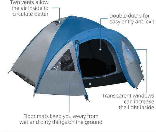 Tenda-da-Campeggio-2-Posti-con-Tasche-e-Gancio,-in-Poliestere-e-Fibra-di-Vetro,-3x2.50x1.30-m,-Blu-RS2A20-055RS2