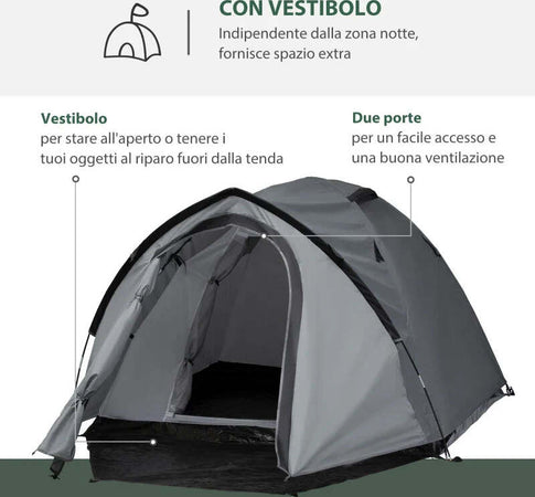 Tenda-da-Campeggio-2-Posti-Impermeabile-con-Vestibolo,-Finestre-e-Porte-con-Cerniera,-325x183x130cm-Grigio-EA1A20-174EA1