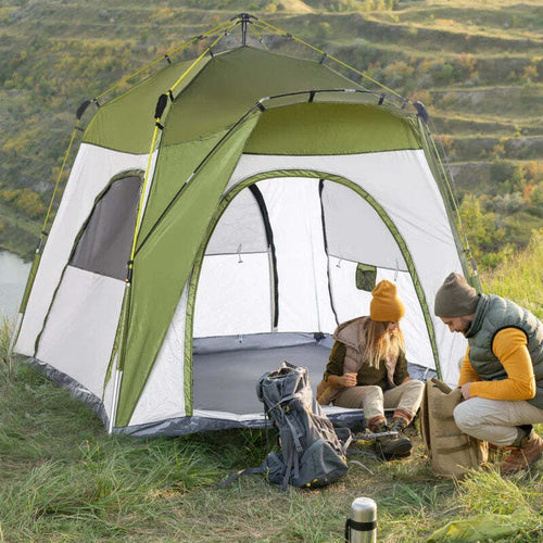 Tenda-da-Campeggio-2-Posti-Pop-Up-con-Porta-a-Cerniera-e-3-Finestre,-240x240x199cm,-Verde-EH6A20-054GNEH6
