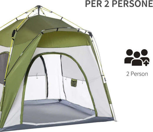 Tenda-da-Campeggio-2-Posti-Pop-Up-con-Porta-a-Cerniera-e-3-Finestre,-240x240x199cm,-Verde-EH6A20-054GNEH6
