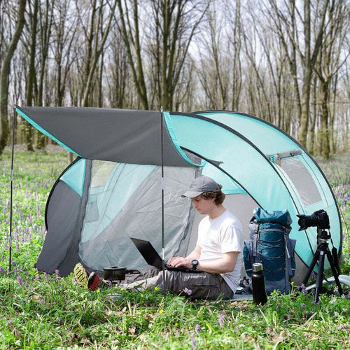 Tenda-da-Campeggio-3-Persone-a-Cupola,-Tenda-Pop-Up-Automatica-a-Igloo,-286x209x122cm,-Azzurro-EK9A20-261EK9