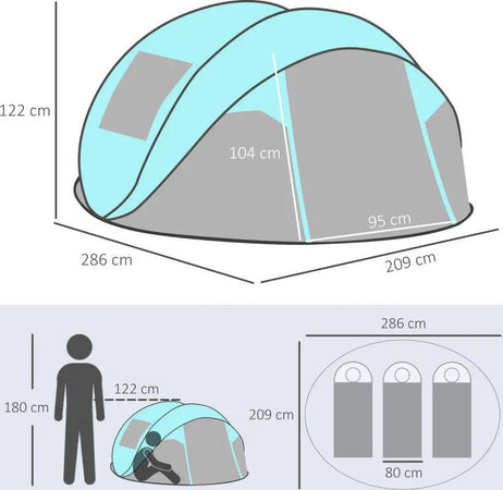 Tenda-da-Campeggio-3-Persone-a-Cupola,-Tenda-Pop-Up-Automatica-a-Igloo,-286x209x122cm,-Azzurro-EK9A20-261EK9