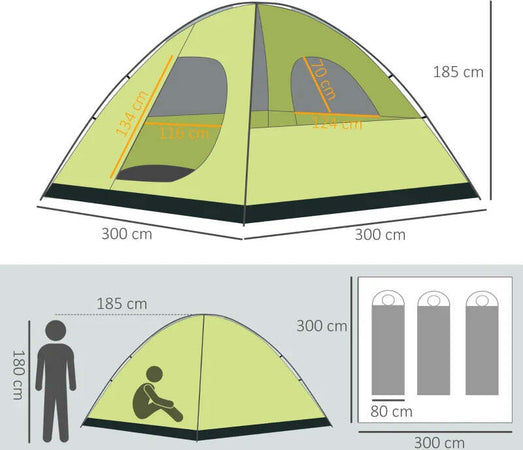 Tenda-da-Campeggio-3-Posti-a-Cupola,-Impermeabile-e-Anti-UV,-300x300x180-cm,-Giallo-e-Grigio-EB4A20-267EB4