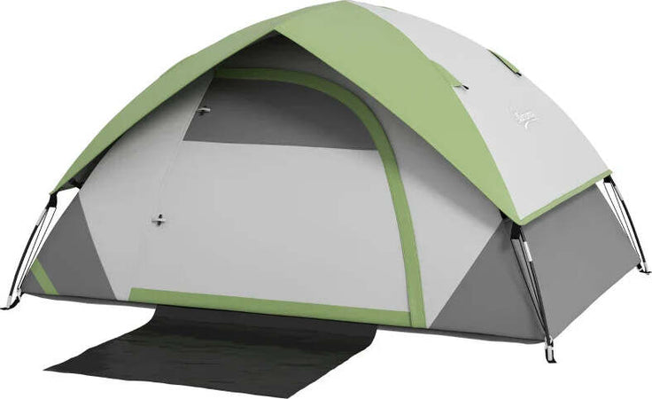 Tenda-da-Campeggio-3-Posti-con-Finestra-a-Rete,-in-Poliestere,-Fibra-di-Vetro-e-PE,-210x150x110-cm,-Grigio-e-Verde-RJ2A20-407V00GNRJ2