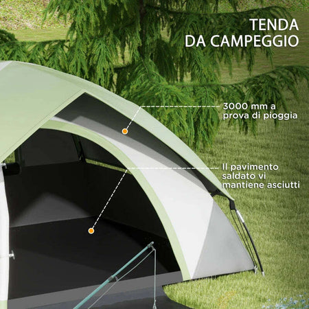Tenda-da-Campeggio-3-Posti-con-Finestra-a-Rete,-in-Poliestere,-Fibra-di-Vetro-e-PE,-210x150x110-cm,-Grigio-e-Verde-RJ2A20-407V00GNRJ2