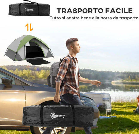 Tenda-da-Campeggio-3-Posti-con-Finestra-a-Rete,-in-Poliestere,-Fibra-di-Vetro-e-PE,-210x150x110-cm,-Grigio-e-Verde-RJ2A20-407V00GNRJ2