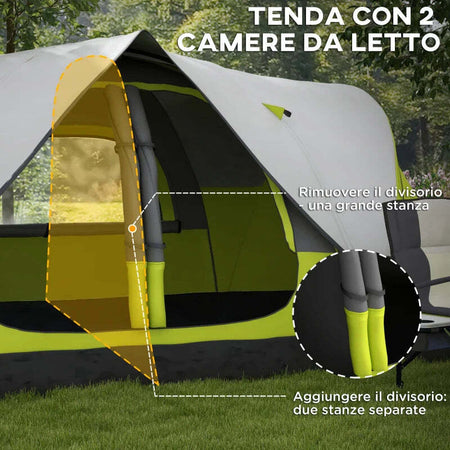 Tenda-da-Campeggio-4-posti-con-2-Spazi-Separati,-in-Poliestere-e-Fibra-di-Vetro,-450x215Px180-cm,-Verde-EG5A20-422V00YGEG5