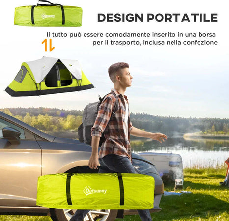 Tenda-da-Campeggio-4-posti-con-2-Spazi-Separati,-in-Poliestere-e-Fibra-di-Vetro,-450x215Px180-cm,-Verde-EG5A20-422V00YGEG5