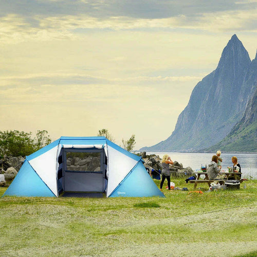 Tenda-da-Campeggio-4-Posti-con-2-Zone-Notte-e-Borsa-da-Trasporto,-430×240×170-cm,-Bianco-e-Azzurro-EL9A20-044EL9