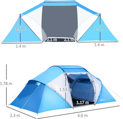 Tenda-da-Campeggio-4-Posti-con-2-Zone-Notte-e-Borsa-da-Trasporto,-430×240×170-cm,-Bianco-e-Azzurro-EL9A20-044EL9