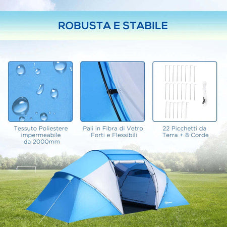 Tenda-da-Campeggio-4-Posti-con-2-Zone-Notte-e-Borsa-da-Trasporto,-430×240×170-cm,-Bianco-e-Azzurro-EL9A20-044EL9