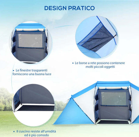 Tenda-da-Campeggio-4-Posti-con-2-Zone-Notte-e-Borsa-da-Trasporto,-430×240×170-cm,-Bianco-e-Azzurro-EL9A20-044EL9
