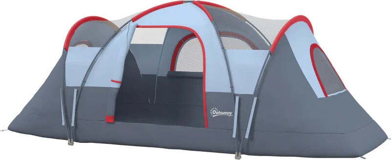 Tenda-da-Campeggio-4-Posti-Idrorepellente-con-Protezione-UV,-Pali-in-Fibra-di-Vetro,-4.55x2.3x1.8-m,-Grigia--EF1A20-132EF1