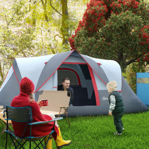 Tenda-da-Campeggio-4-Posti-Idrorepellente-con-Protezione-UV,-Pali-in-Fibra-di-Vetro,-4.55x2.3x1.8-m,-Grigia--EF1A20-132EF1