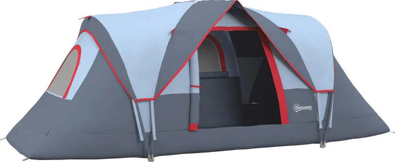 Tenda-da-Campeggio-4-Posti-Idrorepellente-con-Protezione-UV,-Pali-in-Fibra-di-Vetro,-4.55x2.3x1.8-m,-Grigia--EF1A20-132EF1
