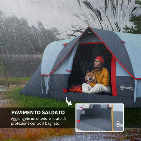 Tenda-da-Campeggio-4-Posti-Idrorepellente-con-Protezione-UV,-Pali-in-Fibra-di-Vetro,-4.55x2.3x1.8-m,-Grigia--EF1A20-132EF1