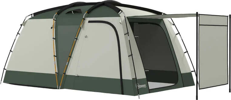 Tenda-da-Campeggio-4-Posti-Impermeabile-con-Zona-Notte-e-Zona-Giorno,-in-Poliestere,-460x300x200-cm,-Verde-WY5A20-398V00SDWY5